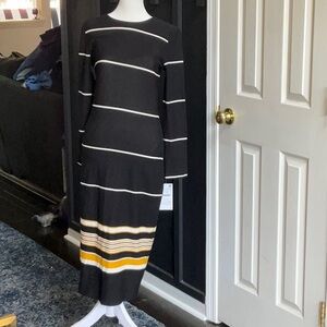 Zara Black and White Long Sleeve Sheath Dress